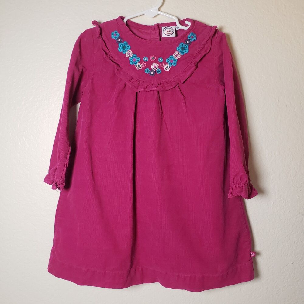 LA Compagine Des Petits Corduroy Embroider Long Sleeve Floral Dress